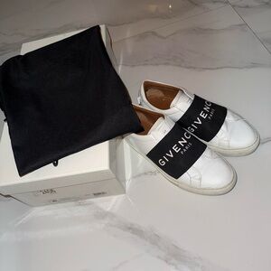 Givenchy White and Black Logo Slip-Ons